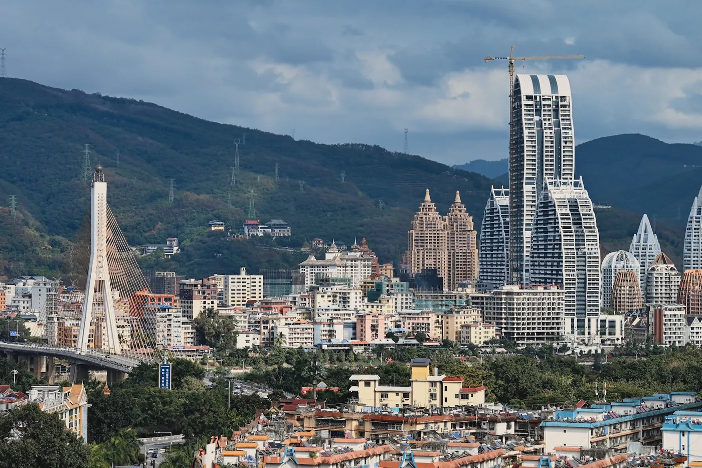 The city of Jinghong in Xishuangbanna, Yunnan, ringed by tropical mountains
