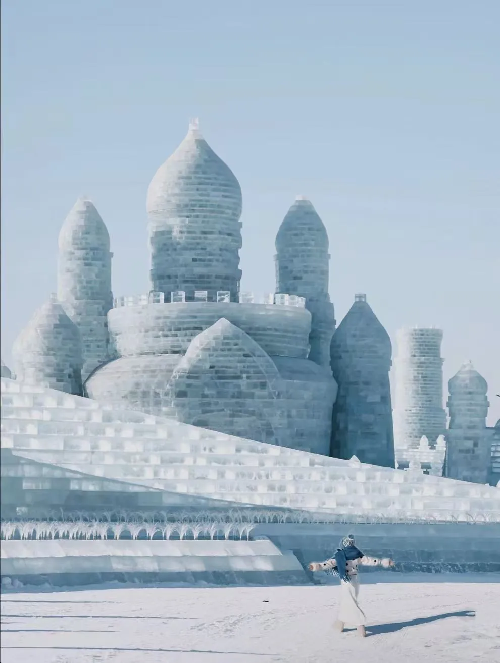 An ice castle at the Ice and Snow World