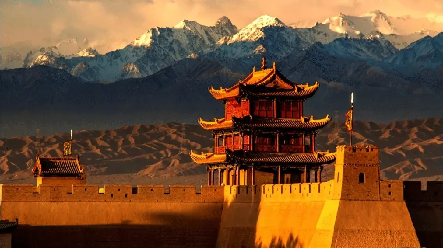 Jiayuguan with the snowy mountains behind