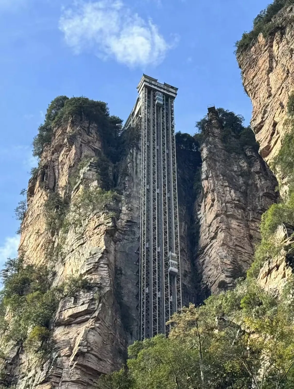 The Bailong Elevator on the rock face
